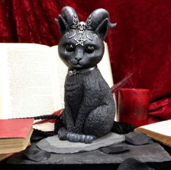 Large Pawzuph Horned Occult Cat Figurine