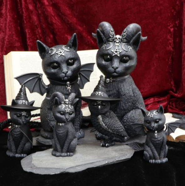 Large Pawzuph Horned Occult Cat Figurine